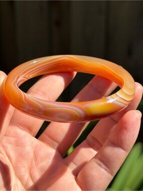62mm Inner Diameter Dainty Crazy Banding Orange Agate Bangle 2650